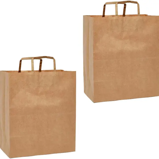 Flat Handle Kraft Grocery Bags 12" x 7" x 17" Multi Purpose {3}