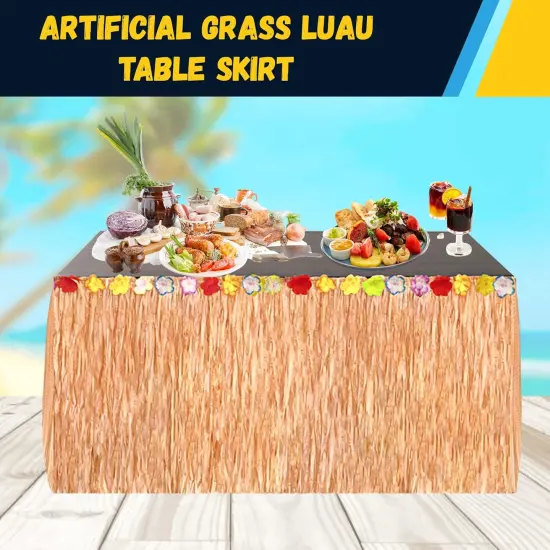 4E's Novelty 9ft Luau Grass Table Skirt, 2 Pack - Perfect for Tiki Party Decorations, Moana Themed Birthday Decorations, & Hawaiian Party Decor {4}