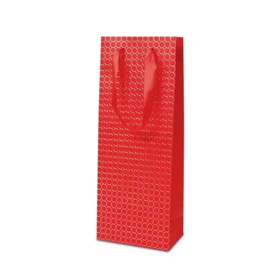Red Embossed Dots Wine Holder Bag 14 1/8'' x 4 1/8'' x 14 1/4'' {2}