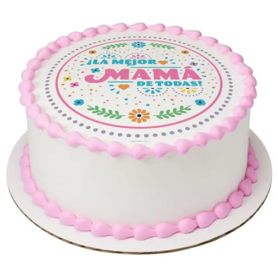 La Mejor Mama de Todas! Edible Cake Topper Image 7.5 Round {1}