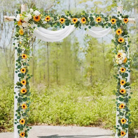 2 Pack Artificial Sunflower Garland, 6ft/Strand Silk Sunflowers Hanging Vines Flowers Garland with Green Leaves for Room Kitchen Garden Birthday Wedding Baby Shower Party Table Decor {5}