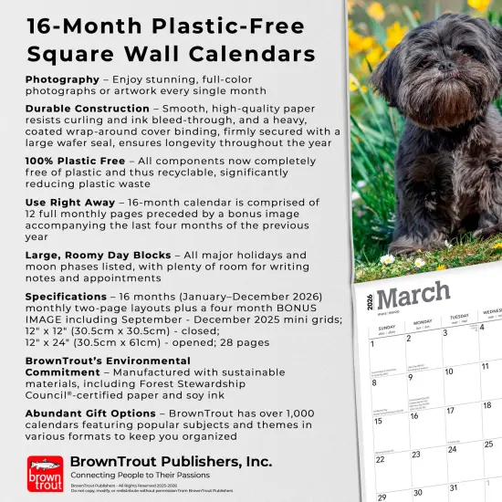 Shih Tzu | 2026 12 x 24 Inch (Hanging) Monthly Square Wall Calendar | Plastic-Free {6}