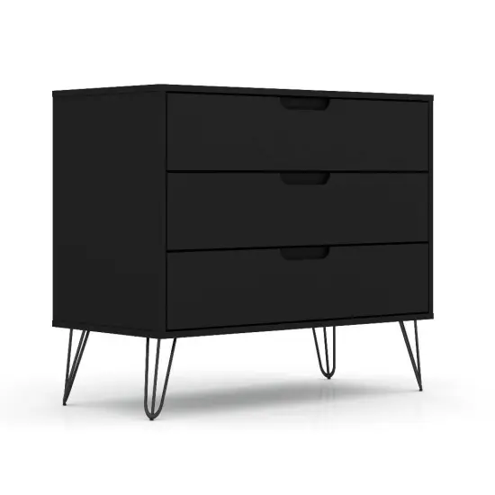 Modern Scandinavian MDF 3-Drawer Bedroom Dresser with Metal Legs Perfect for Any Room Black {1}