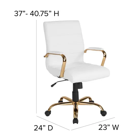 Merrick Lane Milano Contemporary Mid-Back Home Office Chair with Padded Arms WhiteFxLea/GoldFrame {6}