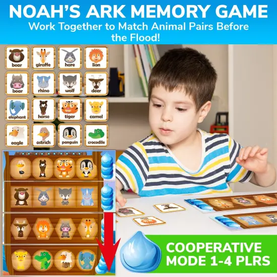 QUOKKA 3X Set Bible Games for Kids 4-6 - Board Bingo Game - Bible Trivia for Family - Noah Ark Toy - Cooperative Card Games for Toddlers Ages 4-8 - Christian Gifts for Kids for Sunday School {3}