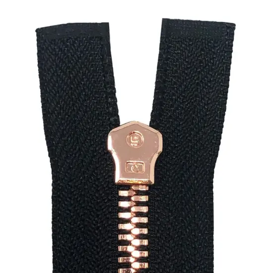 Black Metal Glossy Jacket Separating Zipper Black Tape Rose Gold Copper Teeth 5MM or 8MM {6}