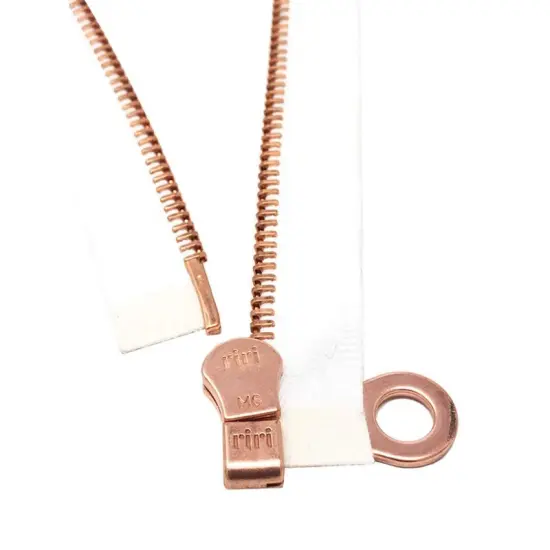 Riri 6MM One-Way Separating Jacket Zipper &ndash; White Tape with Rose Gold {5}