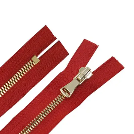 5MM One Way Non Separating Closed Bottom Zipper Red Tape Brass Teeth 7 Inches {2}
