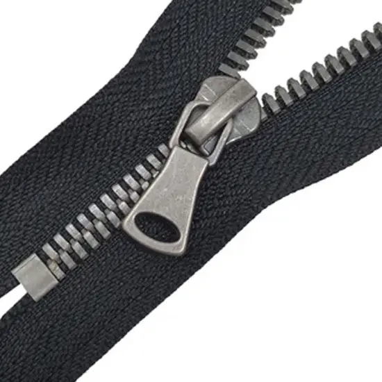 5MM One Way Non Separating Closed Bottom Zipper Black Tape Antique Nickel Teeth 7" {3}