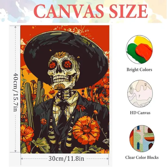 Paint by Numbers for Adults Beginners-DIY Skull Adult Paint by Number Kits Painting on Canvas, Skull Painting by Numbers, Skeleton Craft Kits for Adults Home Wall Art Decor 12x16 Inch {3}
