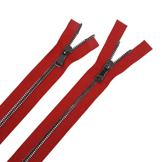 5MM Two Way Separating Open Bottom Zipper Red Tape Gun Metal Teeth 36" {1}