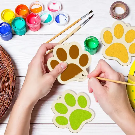 Wooden Dog Paw-Shaped Ornaments to Paint Dog House Decoration Cutouts Unfinished 24PCS, DIY Blank Unfinished Wood Discs Ornament for Pet Theme Party Crafts Hanging Christmas Thanksgiving Decoration {5}