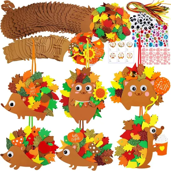 24 Sets Fall Craft Kits Fall Kids Crafts DIY Fall Leafy Hedgehog Ornaments {1}