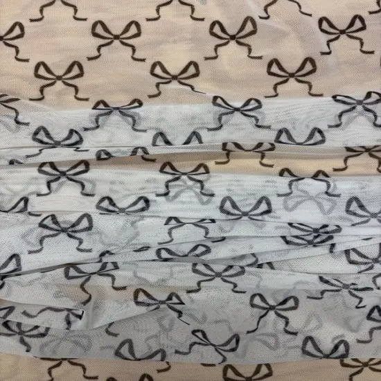 1 Yard Bow Print Mesh Fabric Multipurpose Black {3}