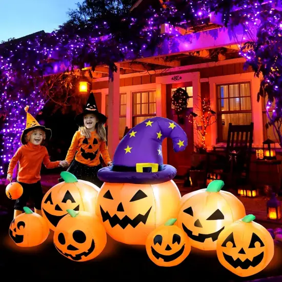 8FT Long Halloween Inflatables Pumpkin Outdoor Decorations, 7 LED Lights {2}