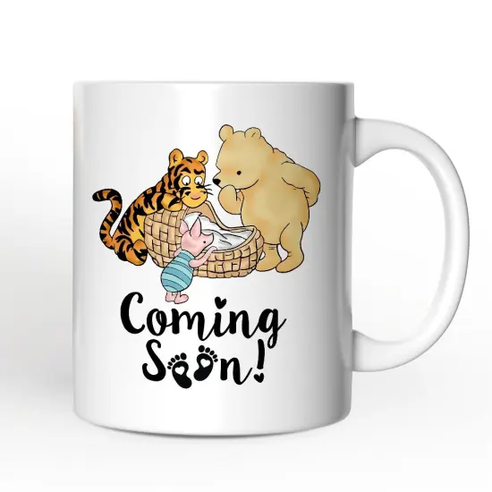 Pregnancy Announcement With Pooh & Tiger Mug, Coming Soon Gift for Expecting Moms {1}