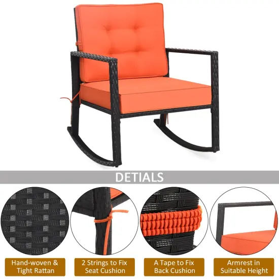 Costway Patio Rattan Rocker Chair Outdoor Glider Wicker Rocking Chair Cushion Lawn Deck {4}