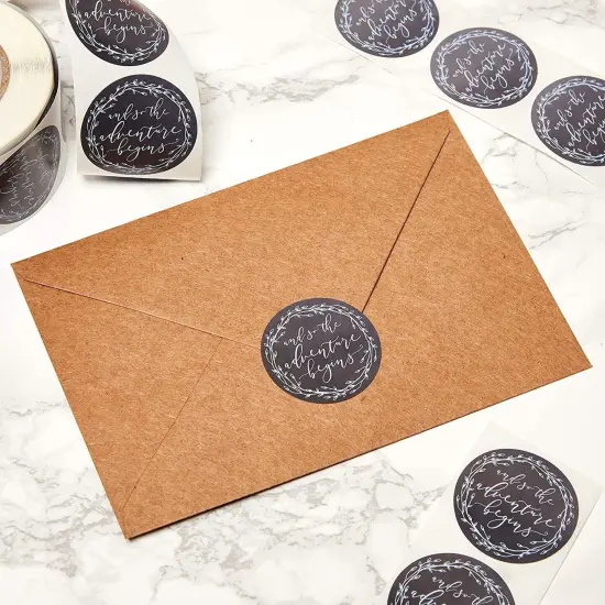 Pipilo Press And So the Adventure Begins Sticker Roll - 1.5 Inch Decorative Stickers for Scrapbooking, Journals, Cards, Crafts – 500-Pack Roll of Craft Stickers for DIY Projects Black {7}