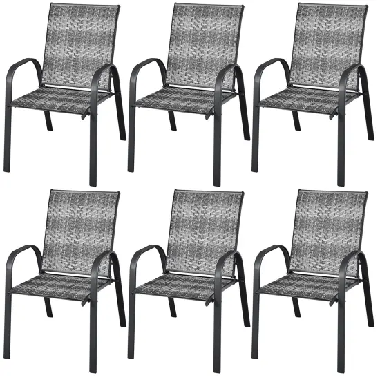 Costway Set of 6 Patio Rattan Dining Chairs Stackable Armrest Garden Mix Gray\Mix Brown {1}