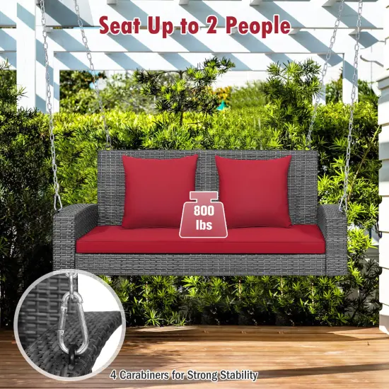 Costway 2-Person Patio PE Wicker Hanging Porch Swing Bench Chair with Cushion {4}