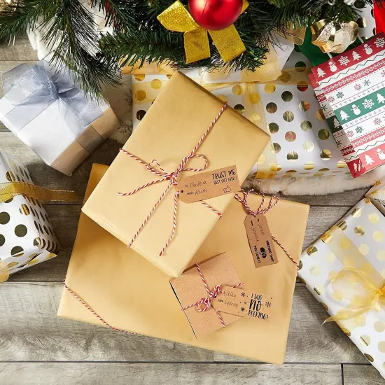 Sparkle and Bash 200 Piece Christmas Gift Tags, 3.75 x 1.6 Inch, 10 Xmas Funny Sayings, Gift Wrapping Tags for Xmas Winter Holiday Season Gifts Red {4}