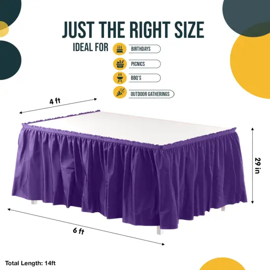 Ruffle Disposable Table Skirt 14 Ft Long Pleated Table Skirts with Adhesive Strip &ndash; Fits 6ft+ Rectangle or Round Tables &ndash; Ideal for Birthday Parties, Gender Reveal, Baby Showers & Event Decorations 6 pack by Exquisite Purple {4}