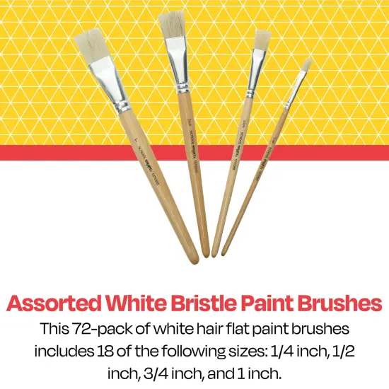 School Smart White Bristle Paint Brushes, Assorted Sizes, Set of 72 {6}