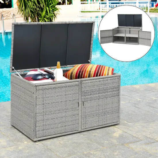 Costway 88 Gallon Garden Patio Rattan Storage Container Box Bin Shelf {1}
