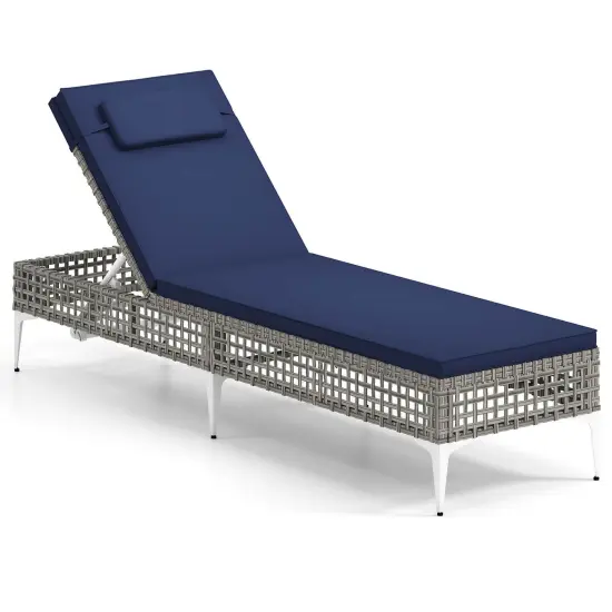 Costway 1/2 PSC Patio Chaise Lounge Chair with 6-Level Adjustable Backrest Removable Cushion Navy/White/Gray {7}