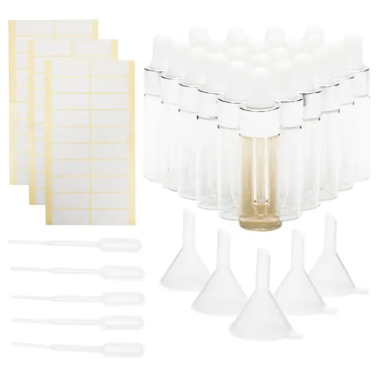 0.17 oz Clear Glass Dropper Bottles, Pipettes, Labels, Funnels (Silver, 95 Pieces) {1}