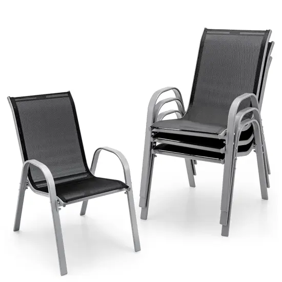 Costway Set of 4 Patio Dining Chairs Stackable Armrest Space Saving Garden Black {1}