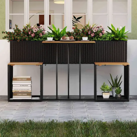 Costway Patio Furniture Set with Raised Garden Bed Built-in Chairs and Storage Space {1}