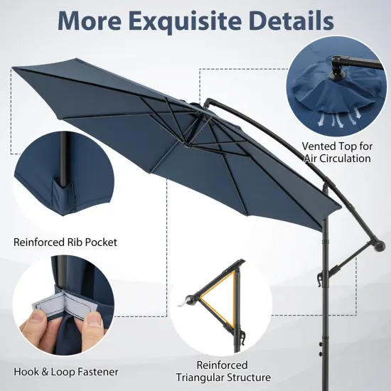 Costway 10' Hanging Umbrella Patio Sun Shade Offset Outdoor Market W/ Cross Base Blue {6}