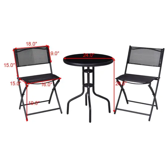 Costway 3 Pcs Bistro Set Garden Backyard Table Folding Chairs Outdoor Patio Furniture {3}