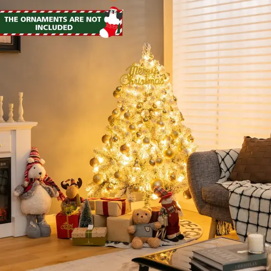 Costway 4.5ft Pre-Lit Premium Snow Flocked Hinged Artificial Christmas Tree w/150 Lights {2}