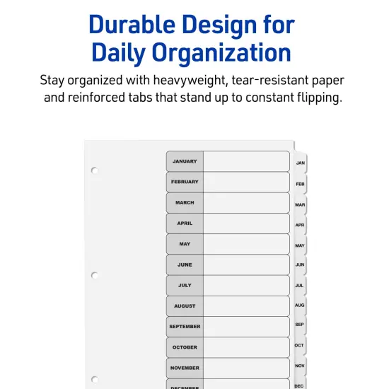 Avery Jan-Dec Dividers for 3 Ring Binders, 12 Tabs per Set, Customizable Table of Contents, Classic White Tabs (6 Sets of 11826) {5}