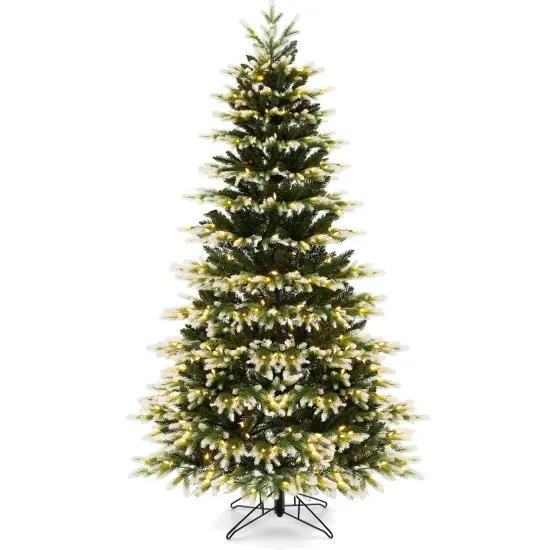 Costway 7 FT Pre-Lit Christmas Tree 3 Modes Hinged with Quick Power Connector & 500 Lights {1}