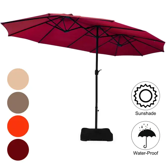 Costway 15 Ft Patio Double Sided Umbrella Outdoor Market Umbrella BeigeTanOrangeBurgundy {7}