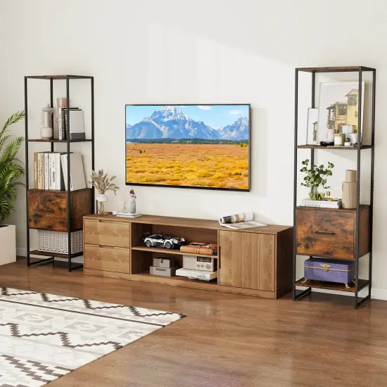 Costway 5-Tier Bookshelf with 4 Open Shelves Storage Drawer Modern Book Storage Organizer Brown/White {11}