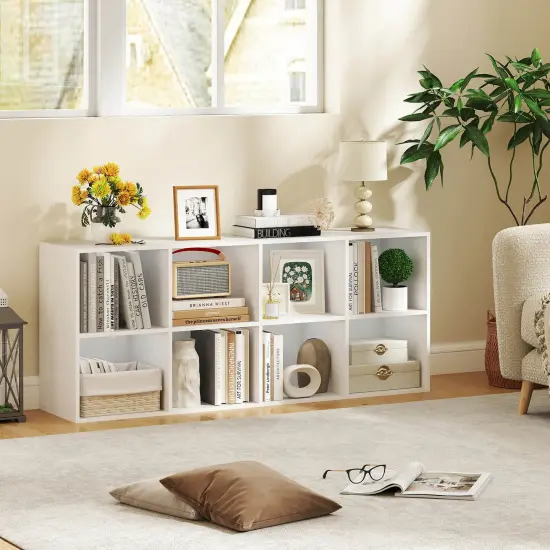 Costway 8-Cube Bookcase Bookshelf with 2 Anti-Tipping Kits Storage Organizer Rustic Brown/White {2}