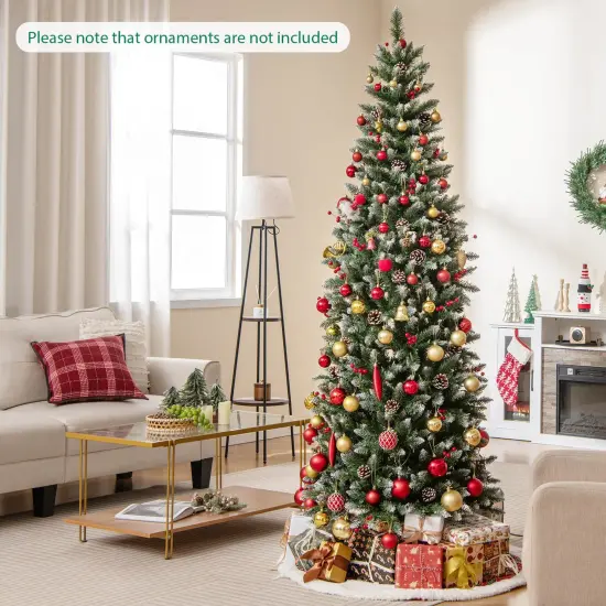 Costway 7 FT Pre-Lit Artificial Christmas Tree with 818 Snowy Branch Tips 350 LED Lights {4}