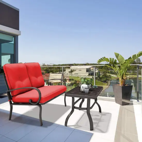 Costway 2PC Patio LoveSeat Coffee Table Furniture SetBench W/ Cushions {1}