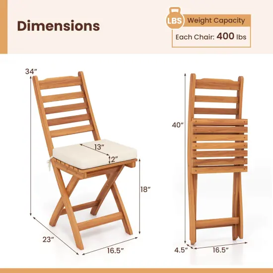 Costway Folding Patio Chairs Set of 2/4 with Slatted Backrests and Soft Seat Cushions {3}