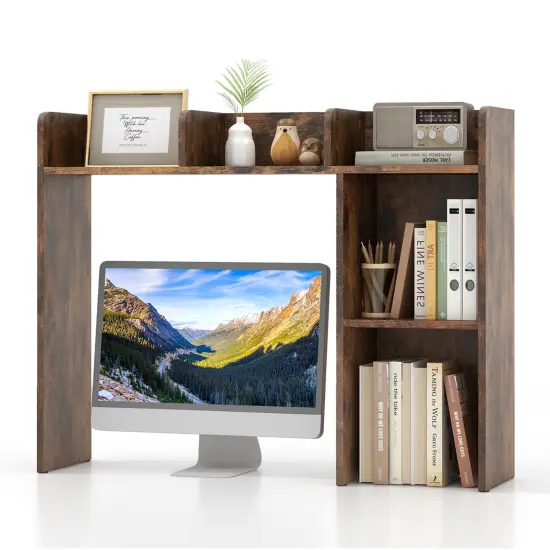 Costway Desk Bookshelf Desktop Storage Organizer Display Shelf Rack Dorm Office Natural/White/Brown {1}