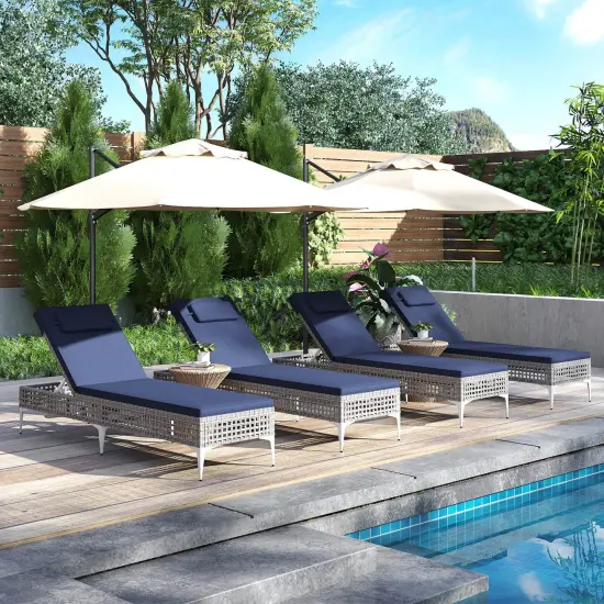 Costway 1/2 PSC Patio Chaise Lounge Chair with 6-Level Adjustable Backrest Removable Cushion Navy/White/Gray {5}