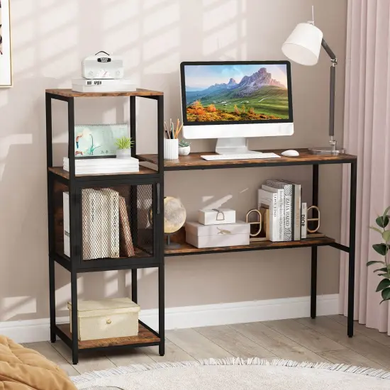 Costway Computer Desk with Bookshelf Large Wide Desktop Storage Shelves Metal Frame {2}