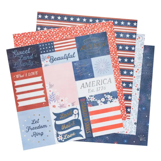 American Crafts Double-Sided Paper Pad 12"x12" 24/Pkg-Gold Foil, Flags And Frills {4}