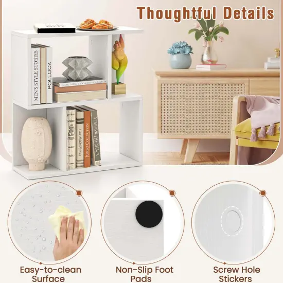 Costway 1/2 PCS 3-Tier Bookshelf Geometric Bookcase Side Table with Open Storage Display Shelf White {12}