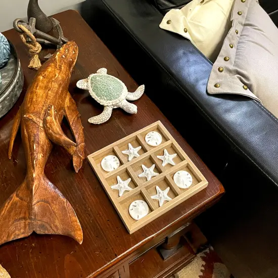 Wooden Tic Tac Toe Game Starfish Sand Dollar Coastal Beach Decor 7 in Board Gift {5}