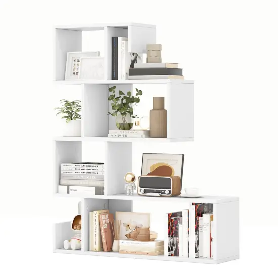 Costway 1/2 PCS S-shaped Bookshelf Freestanding Stepped Etagere Bookcase with Anti-tipping Kits White {7}